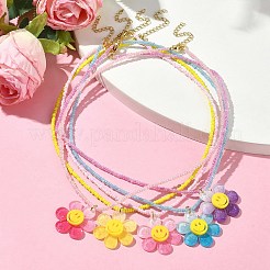 Collier pendentif fleur en acrylique avec chaînes de perles de verre&nbsp;NJEW-JN04593