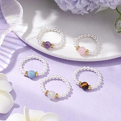 Runde natürliche Mondstein & Tigerauge & Quarz & Amethyst Rosenquarz Fingerringe&nbsp;RJEW-JR00782