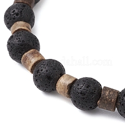Bracciali elastici per coppie da donna in pietra lavica naturale&nbsp;BJEW-JB11329-01