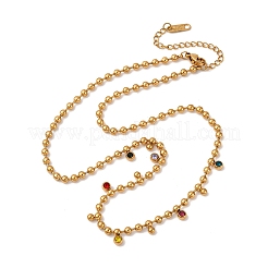 Colliers à pampilles rondes plates en acier inoxydable 304 avec chaîne à billes et zircone cubique colorée pour femmes&nbsp;NJEW-L157-10G