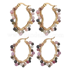 2 paire de boucles d'oreilles créoles en tourmaline multicolore naturelle&nbsp;EJEW-JE06942