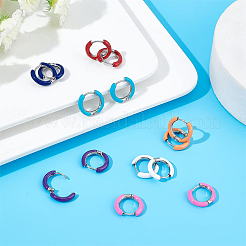 7 paire de boucles d'oreilles créoles épaisses en acier inoxydable 304 de 7 couleurs avec émail pour femmes&nbsp;EJEW-DC0001-19
