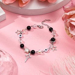 Armbänder aus synthetischen schwarzen Steinen mit runden Perlen&nbsp;BJEW-JB11206