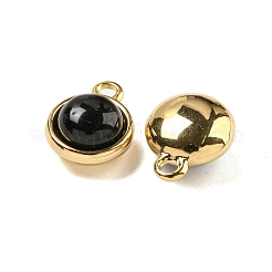 Natürlicher schwarzer Onyx (gefärbt und erhitzt) halbrunde Anhänger&nbsp;STAS-L080-009G-01