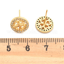 Pendientes de botón redondos y planos con micropavé de latón y circonitas cúbicas transparentes.&nbsp;EJEW-H162-01G