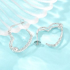 Orecchini a perno da donna in acciaio inossidabile 304 a forma di cuore con filo ondulato testurizzato.&nbsp;SA-CBAB549-06P