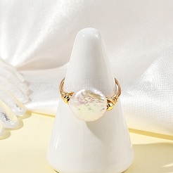 Fingerringe aus natürlichem Keshi-Perlendraht und Kupferdraht&nbsp;RJEW-JR01076