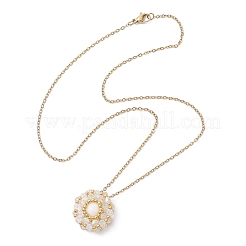 7 collana con catena in acciaio inossidabile 304 con ciondolo rotondo piatto con perline di semi di vetro e corniola naturale in 7 colori&nbsp;NJEW-MZ00129