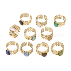 Anelli da donna in acciaio inossidabile 304 con cristalli a forma di occhio di gatto&nbsp;RJEW-K309-40B