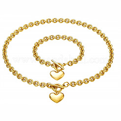 Sets mit Halsketten und Bettelarmbändern mit Herzanhänger aus Edelstahl&nbsp;FS-WG8EF15-02