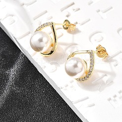 Boucles d'oreilles à tige en laiton avec micro pavé de zircons cubiques transparents en forme de larme&nbsp;EJEW-C154-04G