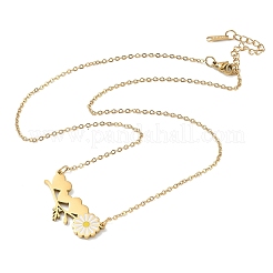 Collane da donna con catena a maglie e ciondolo a forma di margherita e cuore in acciaio inossidabile 304 smaltato bianco.&nbsp;NJEW-K309-01G