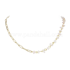 Collares de cadena con clip de acero inoxidable 304 y cuentas de cuarzo rosa natural hechas a mano&nbsp;NJEW-JN05499-03