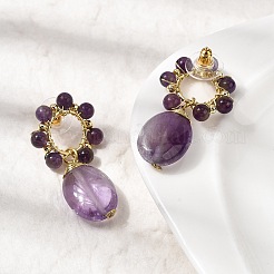 Amatista pendientes naturales del perno prisionero colgante&nbsp;EJEW-G454-01G-08