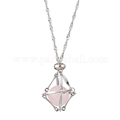 Collane con catena di Singapore con ciondolo a sacchetto vuoto in macramè in acciaio inossidabile 304&nbsp;NJEW-JN05284-01