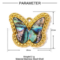 304 Edelstahl-Paua-Muschelanhänger&nbsp;STAS-OY002-25G