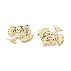 Pendentif arbre de vie creux en acier inoxydable 304 avec ailes d'ange&nbsp;STAS-T067-39G