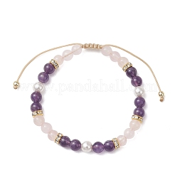 Pulseras trenzadas de cuentas redondas de amatista natural&nbsp;BJEW-JB13392-02