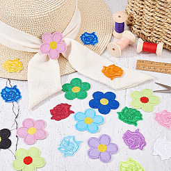 40 Stück 20 Stile Rosenform & 5-blättrige Blume computergesteuerte Stickerei Stoff zum Aufbügeln/Aufnähen Patches&nbsp;DIY-AR0003-12