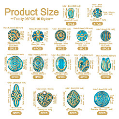 96 pièces 16 styles de perles acryliques de placage&nbsp;PACR-TA0001-09