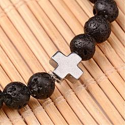 Kreuz natürliche Lava Rock Perlen Stretch Armbänder&nbsp;BJEW-JB02258