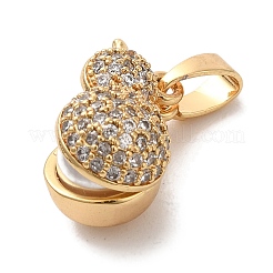 Micro pavé de zircones cubiques en laiton avec breloques en perles en plastique ABS&nbsp;KK-C072-44G