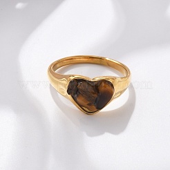 Herz natürliche Tigerauge Fingerringe&nbsp;RJEW-D303-01G-01