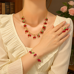 2 Stile Erdbeere Kirsche Eisen Acryl Anhänger Halsketten & baumeln Ohrringe & Armbänder Set für Mädchen&nbsp;SJEW-HY0001-05