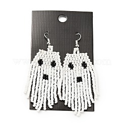 Aretes de candelabro de fantasma trenzado con semilla de vidrio&nbsp;EJEW-B012-02