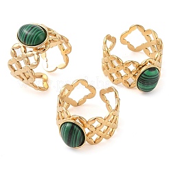 Anillos ovalados de malaquita natural&nbsp;RJEW-Z057-13G-02