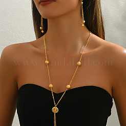 Set di collane e orecchini con nappe rotonde cave in ferro e ottone per donna&nbsp;TK6630