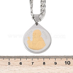 Colliers avec pendentif en forme de larme et motif Père Saint-Benoît en acier inoxydable 201 pour hommes et femmes&nbsp;LS-NJEW-K283-19G