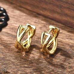 Pendientes de aro entrecruzados de latón chapado en rack para mujer&nbsp;EJEW-B014-15G