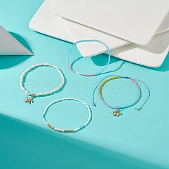 Set di braccialetti elastici con perline di semi di vetro e perle naturali in stile 4 pz&nbsp;BJEW-JB08893