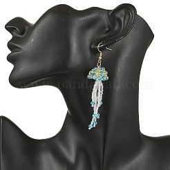 Orecchini pendenti a forma di medusa con perline di vetro e acciaio inossidabile 304&nbsp;EJEW-MZ00553-05