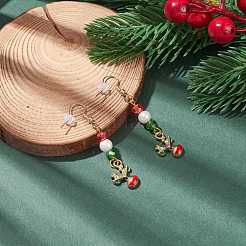 Breloque renne en émail avec boucles d'oreilles pendantes en perles de verre&nbsp;EJEW-JE04961-02