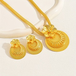 Set di collana e orecchini a bottone con ciondolo in lega a forma di fiore e piatto rotondo&nbsp;FS-WGB1CDA-01