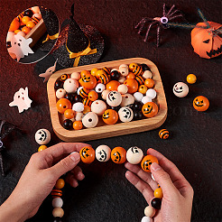 140 perlina di legno naturale dipinta a tema Halloween&nbsp;WOOD-CD0001-19