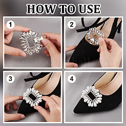 4 pièce de 2 styles de clips de boucle de chaussure en alliage de strass détachables en forme de fleur et de rectangle&nbsp;AJEW-PH0011-58P