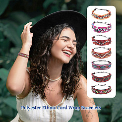 7 Stück verstellbare Wickelarmbänder aus Polyester mit ethnischem Muster in 7 Stilen&nbsp;BJEW-TAC0036