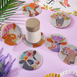 Kit di pittura diamante sottobicchiere con motivo floreale e bovini fai da te&nbsp;DIY-TAC0016-53