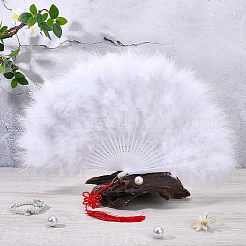 Éventail pliant en plastique et plumes&nbsp;AJEW-WH20130-171A