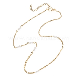 Colliers à maillons faits main en acier inoxydable 304 avec perles rondes blanches en coquillage&nbsp;NJEW-JN05990