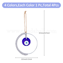 4 Stück 4 Farben handgewebter Baumwollfaden mit türkischem Glas-Böse-Auge-Wandbehang-Ornament&nbsp;HJEW-FH0001-63