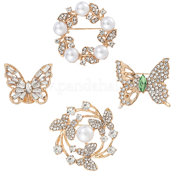 4 Stück 4 Stile Legierung Strass Broschen für Kleidung&nbsp;JEWB-CN0001-05