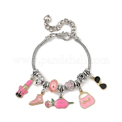 Tema trucco lega smalto rossetto borsa scarpe ciondolo ottone bracciali europei per donna&nbsp;BJEW-JB14237-02