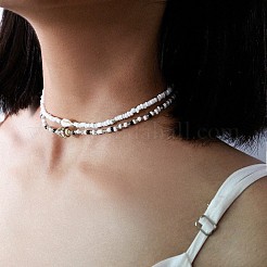 Doppellagige Chokerhalsketten im Boho-Ethno-Stil aus natürlichen Muscheln und Glasperlen&nbsp;FS-WG063D6-01