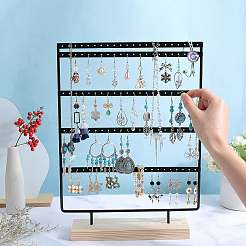 1 Set 5-stufiger rechteckiger Schmuck-Ohrring-Organizer aus Eisen mit Holzsockel&nbsp;EDIS-SC0001-07A