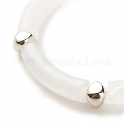 Braccialetto elasticizzato grosso tubolare curvo acrilico bianco con plastica ccb per donna&nbsp;BJEW-JB08126-01