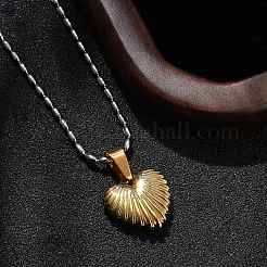 Colliers avec pendentif en forme de cœur rainuré en acier inoxydable 304 pour femmes&nbsp;NJEW-S439-03B-GP